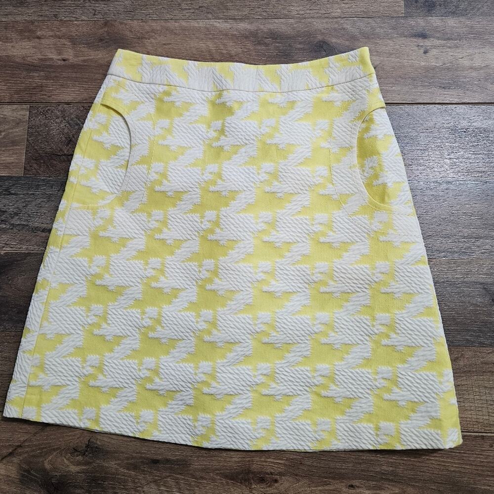 J. McLaughlin Yellow and‎ White Textured Houndstooth Pocket A-Line Mini Skirt 0
